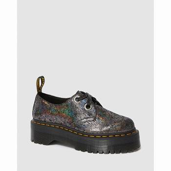 Dr Martens Női Holly Metallic Bőr Platform Cipő Sötét Szürke